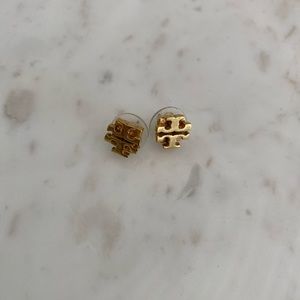 Gold Tory Burch Logo Stud Earrings